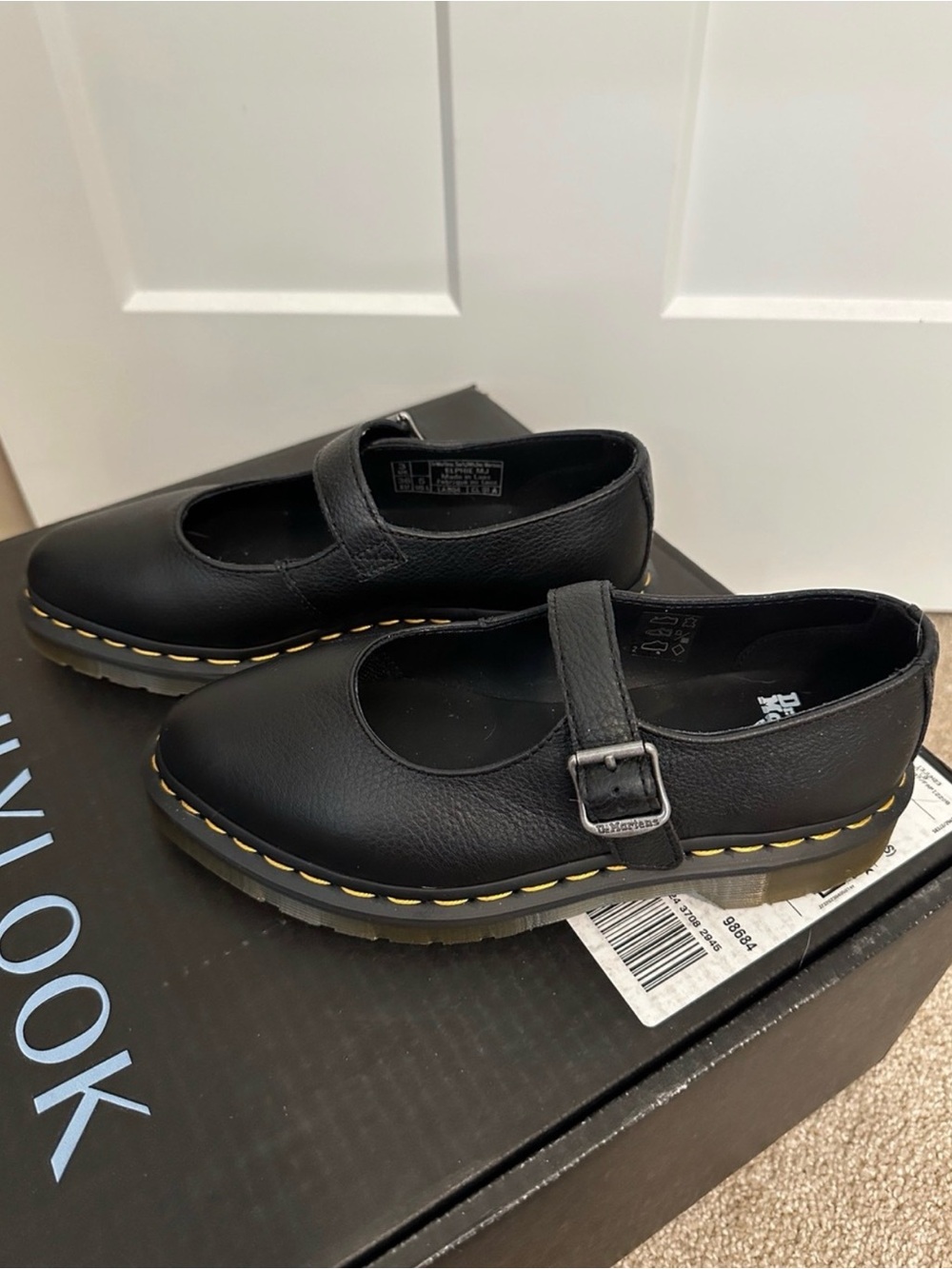 Dr. Martens Black Mary Jane Shoes with Yellow Stitching - Picture 3 of 6
